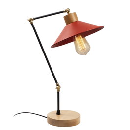 Opviq Manavgat - N-606 Lámpara de mesa roja con base de madera